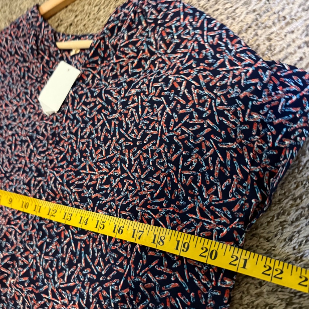 Pleione Women's Blouse Medium‎ Navy Blue Red Abstract Print Short Sleeve Top - Picture 7 of 8